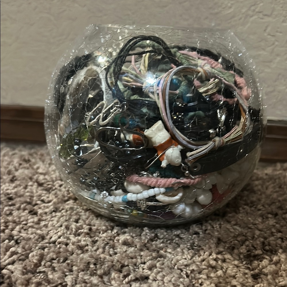 Assorted Jewelry in Glass Bowl